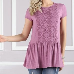 Suzanne Betro Pink Lace Peplum Blouse XL